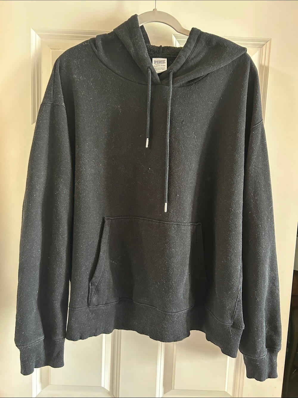 PINK Victoria's Secret Black Crewneck Hoodie size XL